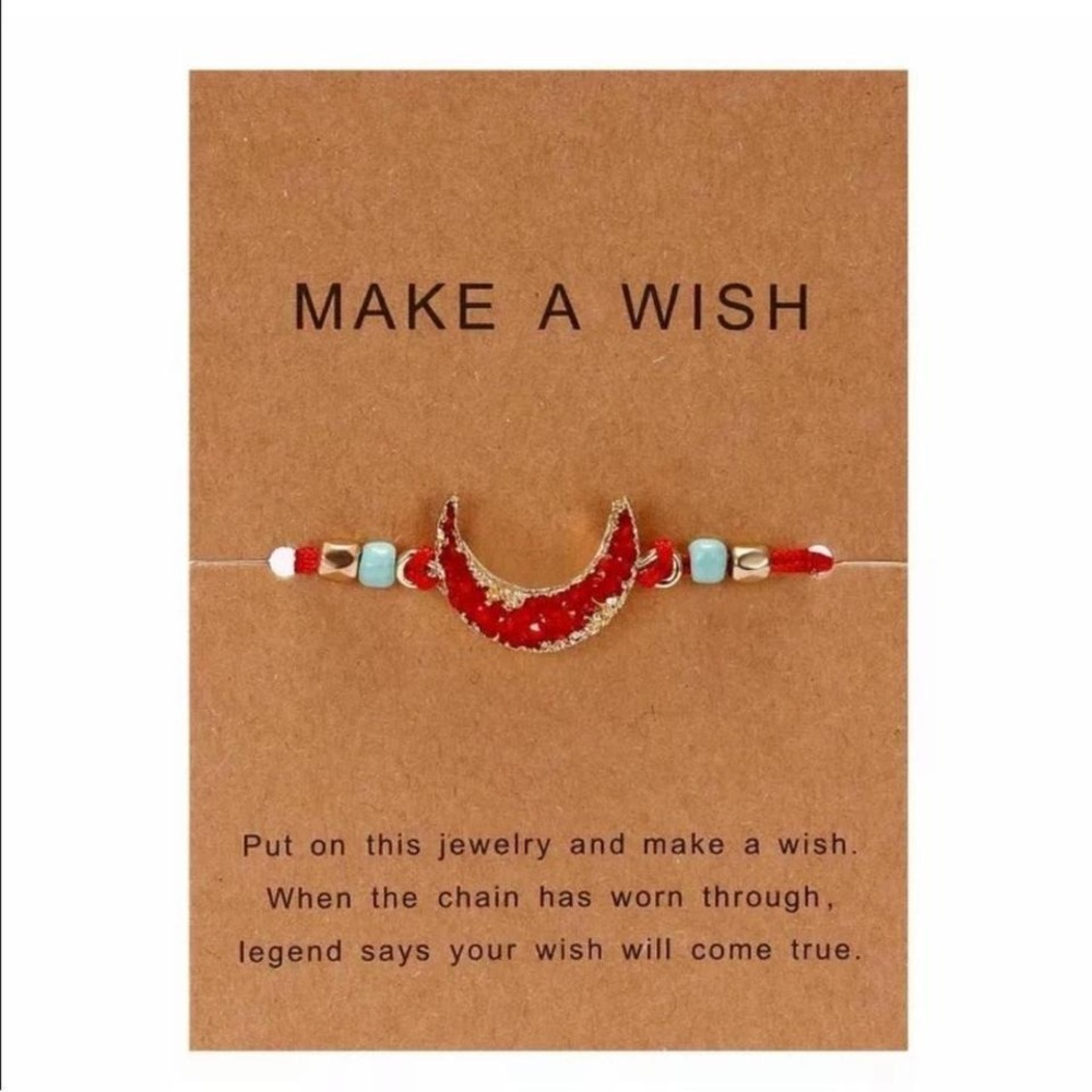 New Red Moon "Make A Wish" Crystal Moon Druzy Stone Beaded Adjustable Bracelet